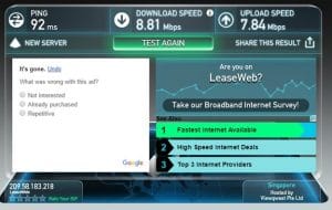 OneVPN Speed Test Singapore Server – OpenVPN UDP