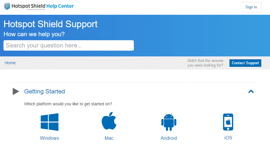 HotSpot Shield customer support