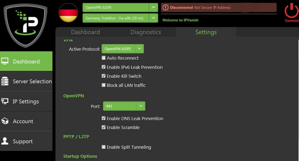 IPVanish Windows settings