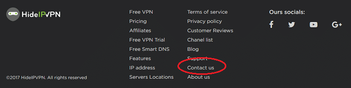 HideIPVPN website footer