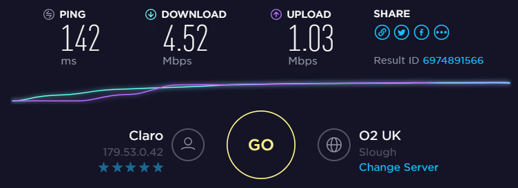 HideIPVPN connevtion speed to UK without a VPN