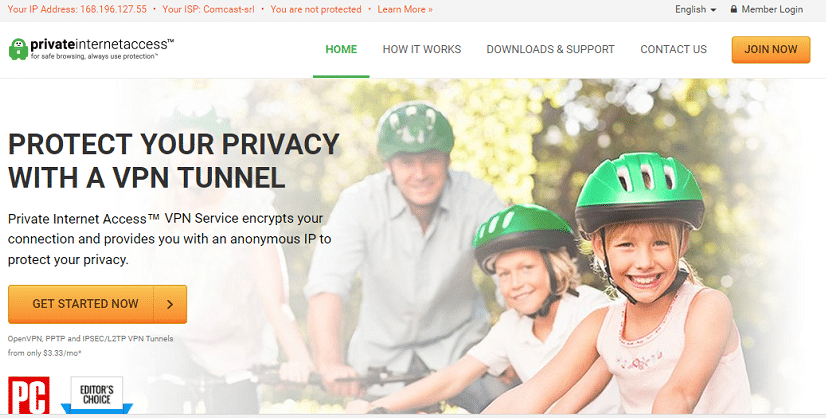 Private Internet Access homepage